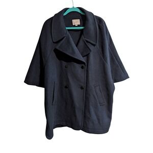 LOFT Pea‎ Coat Womens L Navy Blue Double Breasted Short Sleeve Cape Style